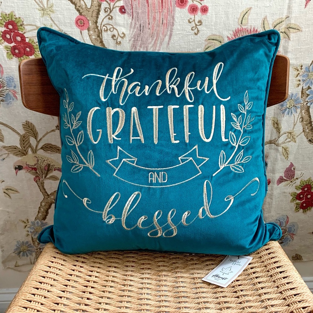 NWT Sheffield Home Velvet Thankful Decor Pillow Teal Turquoise